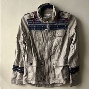 Lucky Brand Tan Utility Jacket with Patterned Details